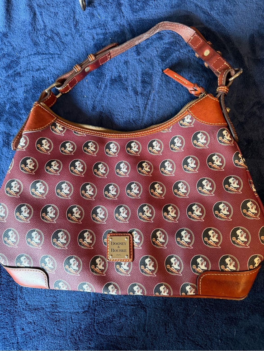Dooney & Bourke Burgundy Logo-Print Hobo with Brown Trim